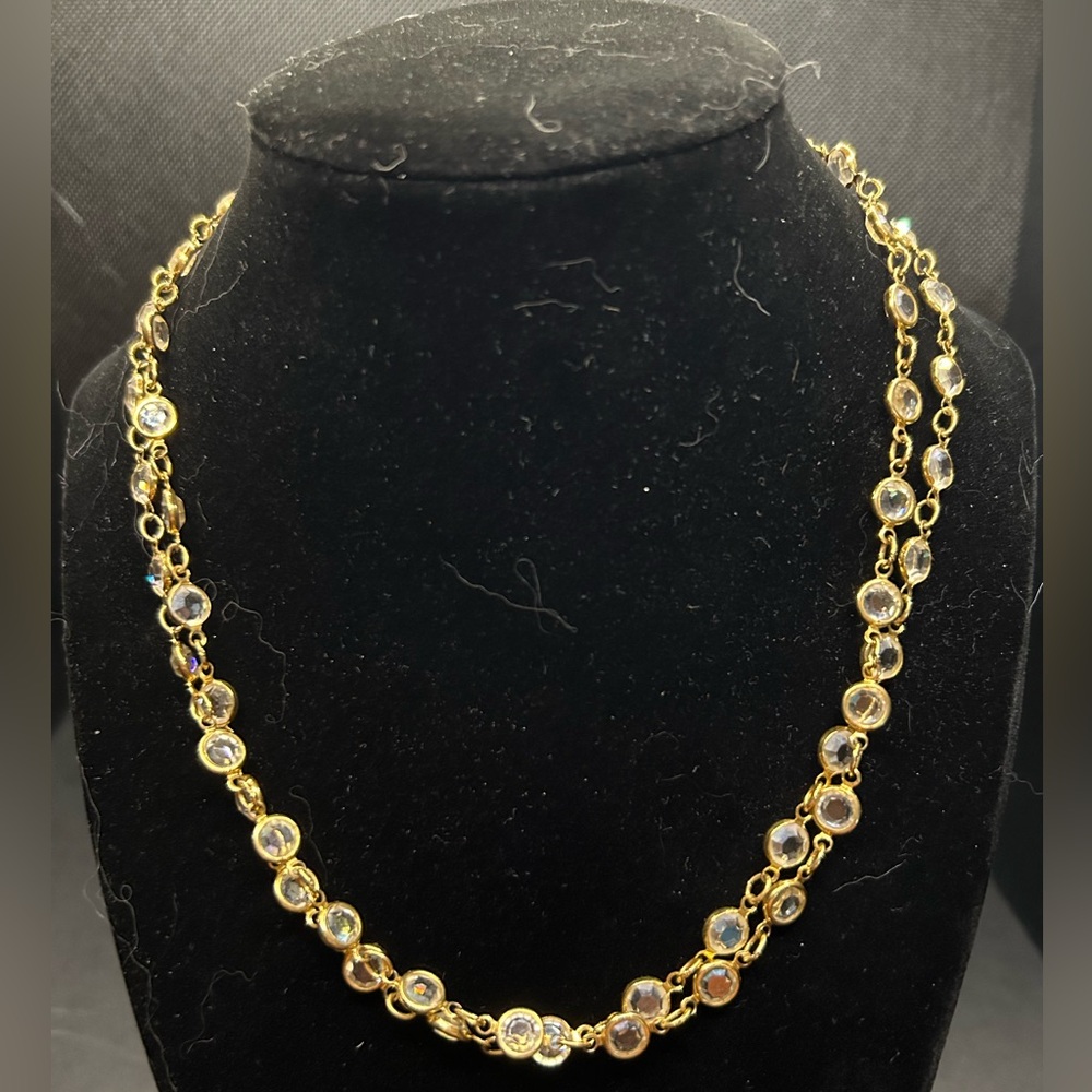 Elegant Gold Necklace with Clear Austrian Crystal Rondelles